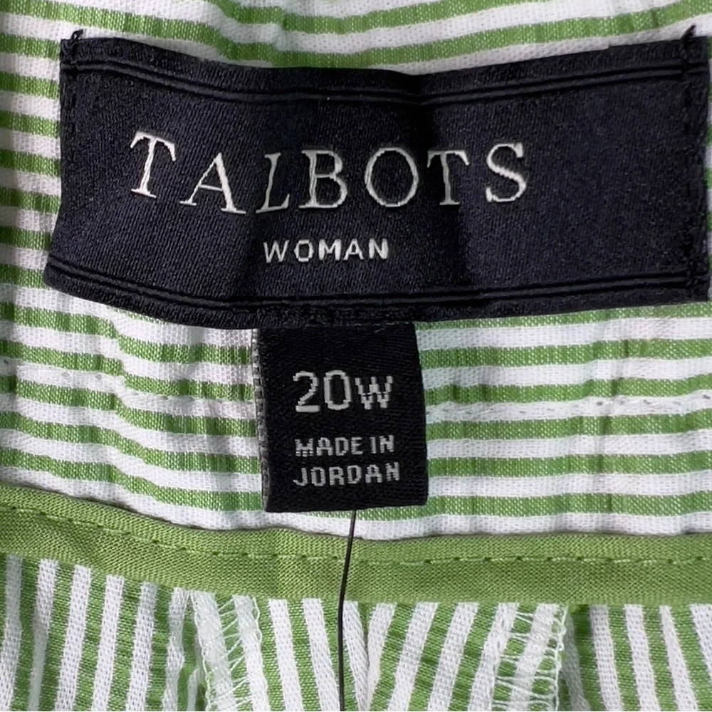 Talbots Size 20W Green/White Striped Cropped Pants Faux Back Pockets Belt Loops - Picture 8 of 14